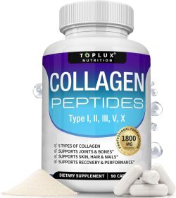 Toplux Multi Collagen Peptides Pills 1800 Mg Complex - Type I, II, III, V, X Premium Collagen Complex for Better Skin & Hair, Strong Joint
