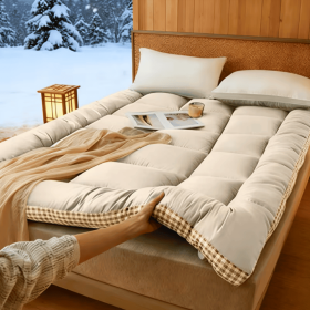 Mattress with checkered three-dimensional edges, Beige, Full size