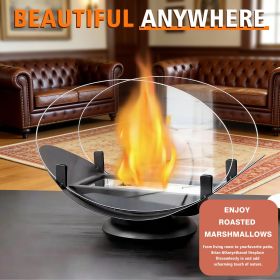 Oval Glass Large Tabletop Fireplace 11.2" Portable Fire Bowl Pot Clean Burning Fireplace for Indoor Outdoor Patio Parties Events(Black)