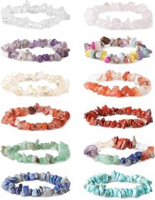12Pcs Natural Gemstone Chakra Crystal Healing Chip Gemstone Stretch Bracelets Tumble Polished Align Chakras/Conquer Fear/Increase Communication R