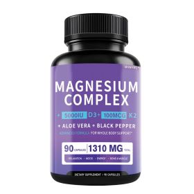 Magnesium Glycinate 1160mg With Aloe Vera, Vitamin D3 & K2 Complex - Supports Stress Relief, Sleep, Muscle, Nerve, Heart & Metabolism - Chelated (Option: 1 PCS)